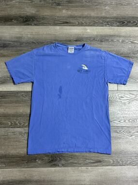 Comfort Colors Key Largo Florida Keys Fishing Blue Shirt Retro - Men’s Large